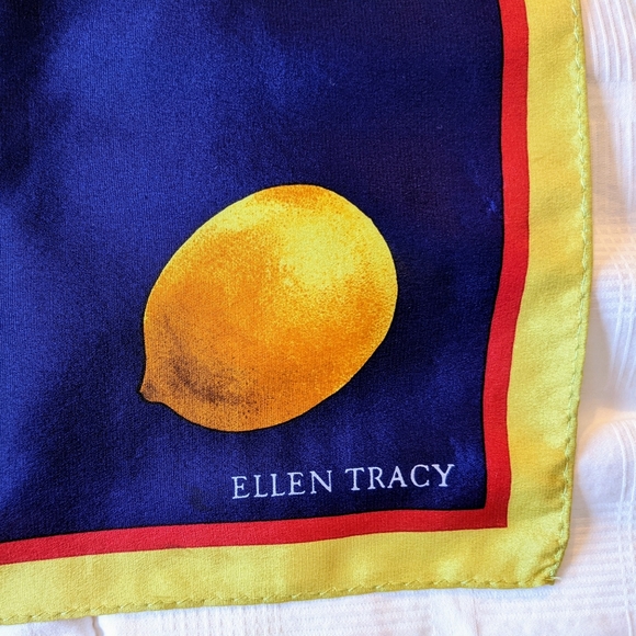 Ellen Tracey square silk scarf w/ lemon print in excellent condition. - Picture 2 of 5